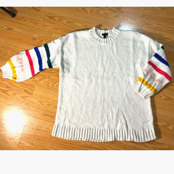 Torrid 2X - heavy sweater - cream with rainbow sleeves -women's - Picture 1 of 3
